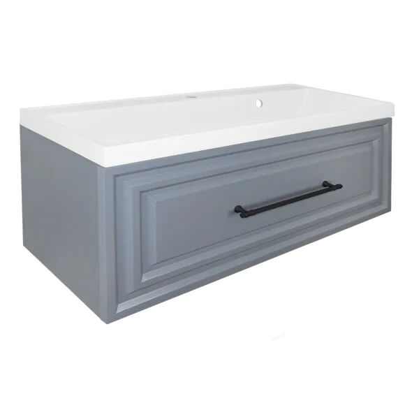 Комплект Тумба Azario LAURA 100 1000х450х455 подвесная, с раковиной CLASSIK 100, серый матовый, фурнитура черная (CS00104005)