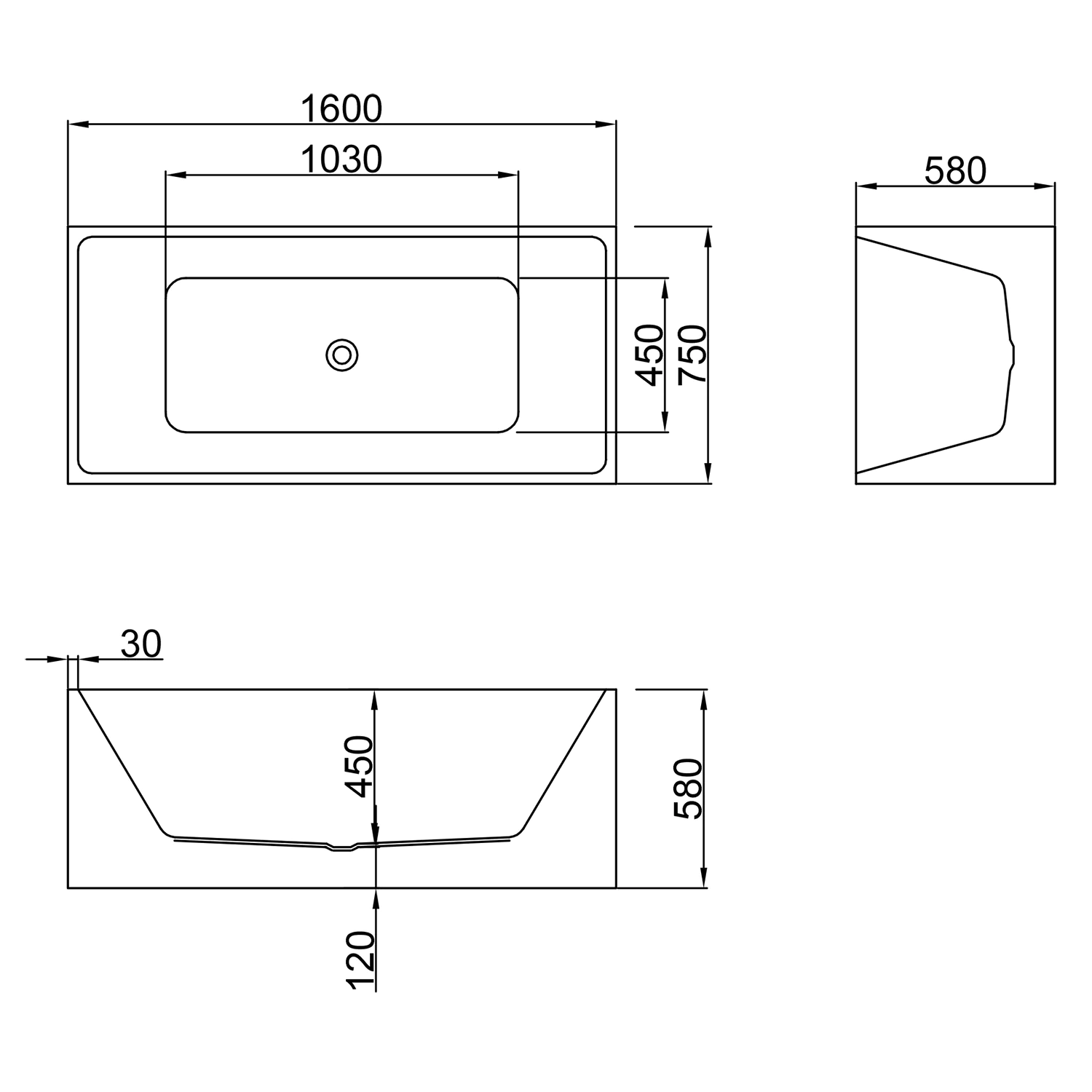 Ванна акриловая Azario MODERN 1600x750x580 отдельностоящая, в комплекте с сифоном и металлической рамой (AZ-6601-16075) — фото №5