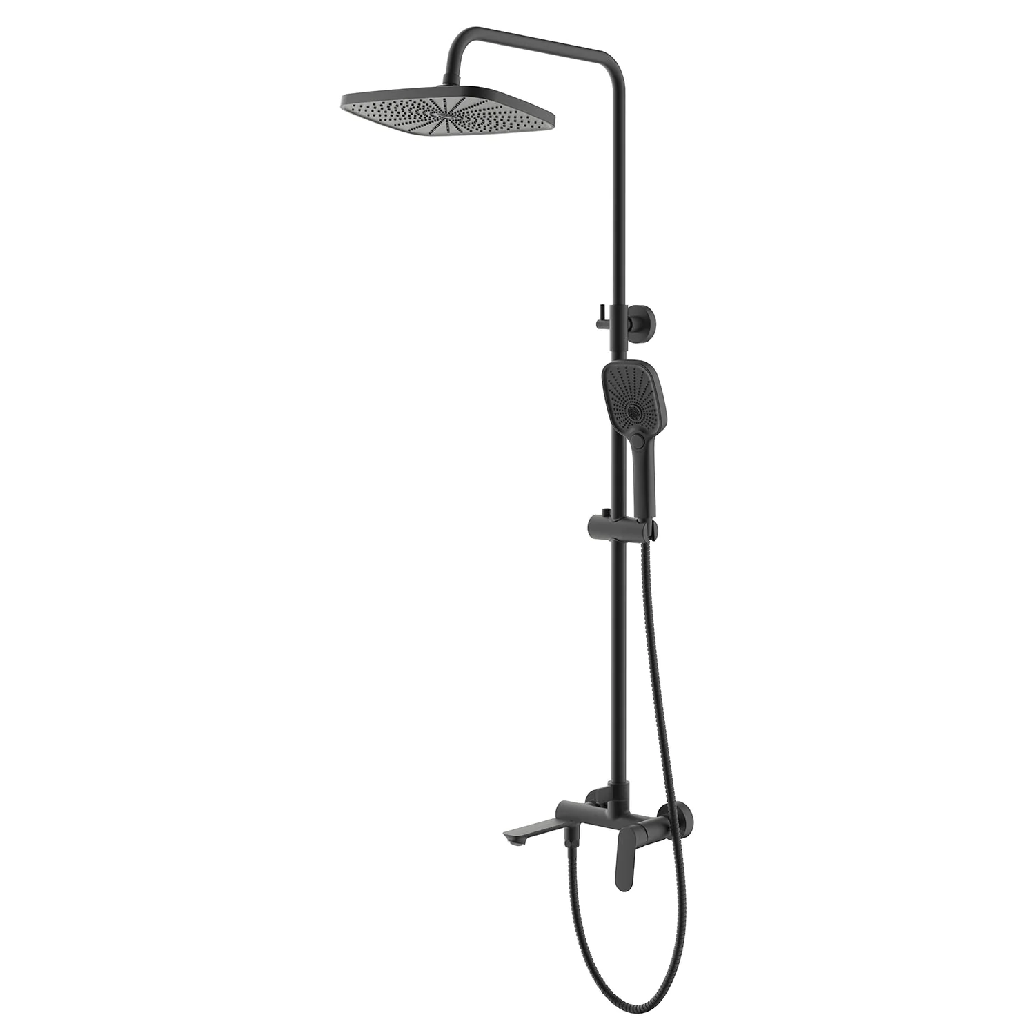 Душевая система Azario Alanti с квадратным тропическим душем, керамический картридж, шланг 150 см, черный матовый (AZ-K2332-1B) — фото №1