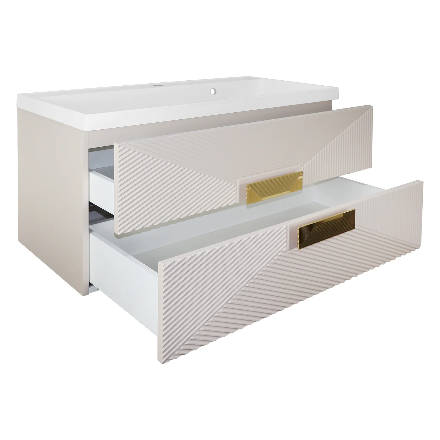 Комплект Azario ZENA Тумба 100/2 1000х450х585 подвесная, с раковиной CLASSIK 100, кашемир, ручка золото (CS00096979) — фото №2