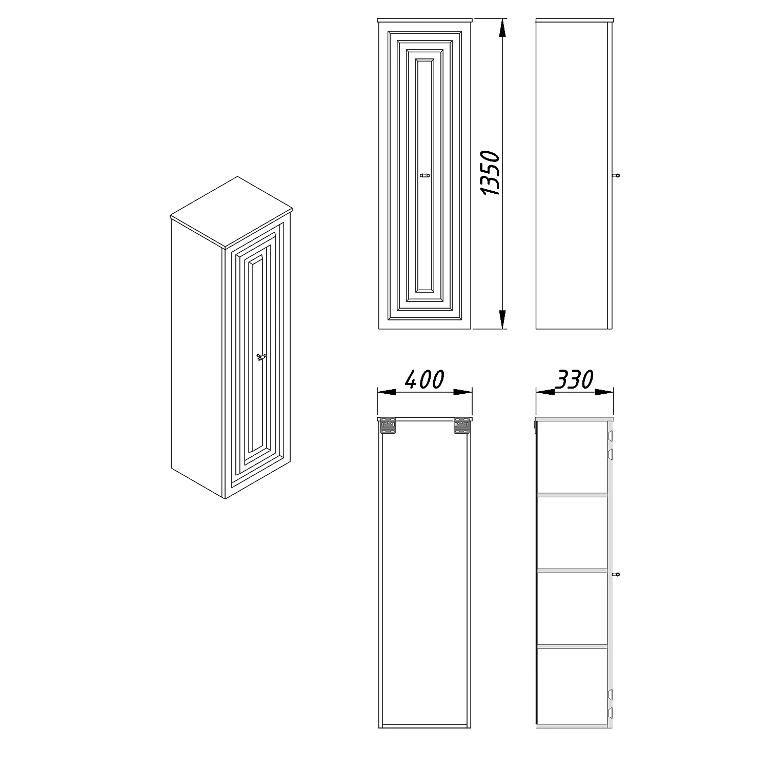 Пенал подвесной Azario LAURA 400х330х1350 правосторонний, кашемир, фурнитура золото (CS00096957) — фото №3