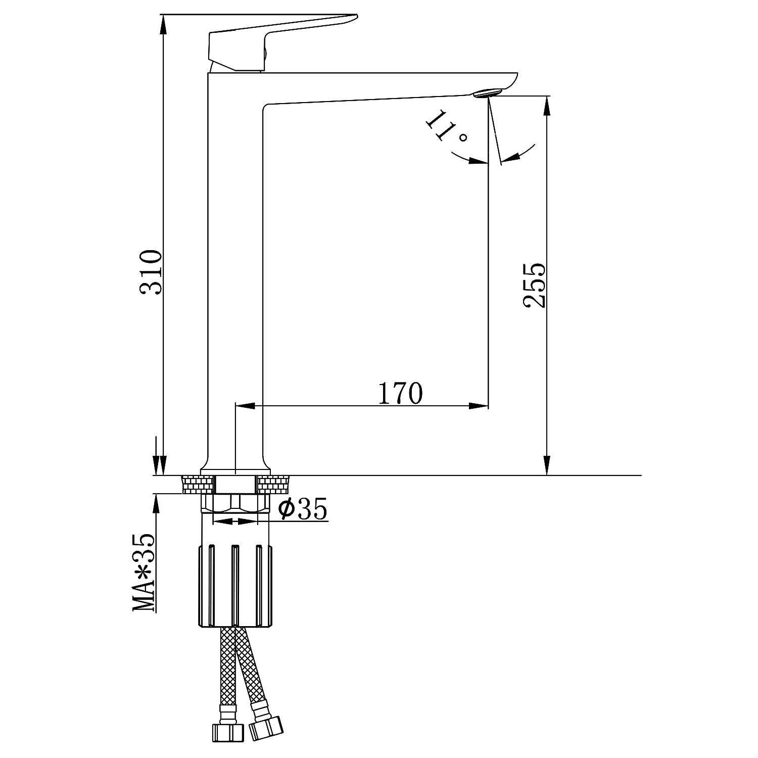 Смеситель для раковины-чаши Azario Alanti высокий, керамический картридж, черный матовый (AZ-K9032B) — фото №2