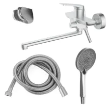 Смеситель для ванны Azario Lursy керамический картридж, длинный излив, с ручным душем, шланг 150 см, сатин (AZ-K1749BN)