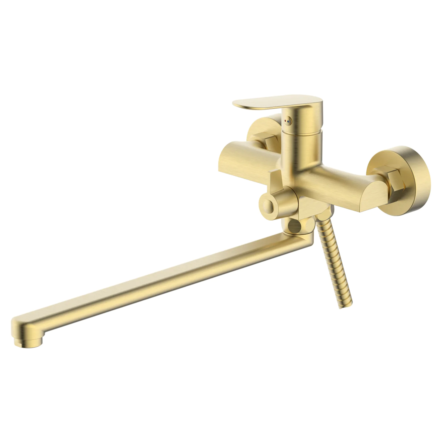 Смеситель для ванны Azario Alanti керамический картридж, длинный излив, с ручным душем, шланг 150 см, золото матовое (AZ-K1732MG) — фото №2