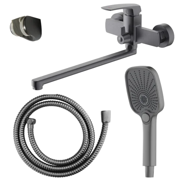 Смеситель для ванны Azario Conda керамический картридж, длинный излив, с ручным душем, шланг 150 см, графит (AZ-K1711GR)