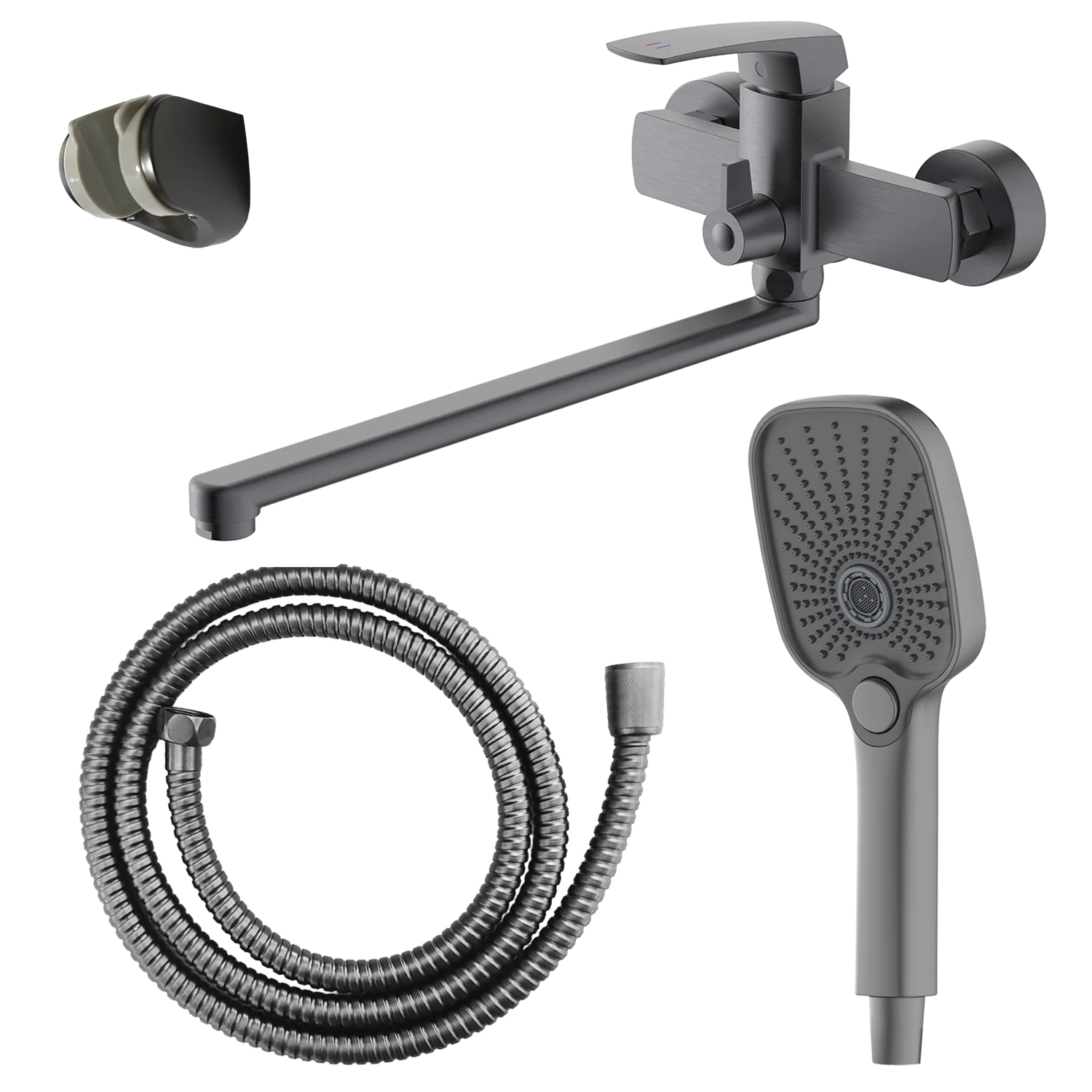 Смеситель для ванны Azario Conda керамический картридж, длинный излив, с ручным душем, шланг 150 см, графит (AZ-K1711GR) — фото №1