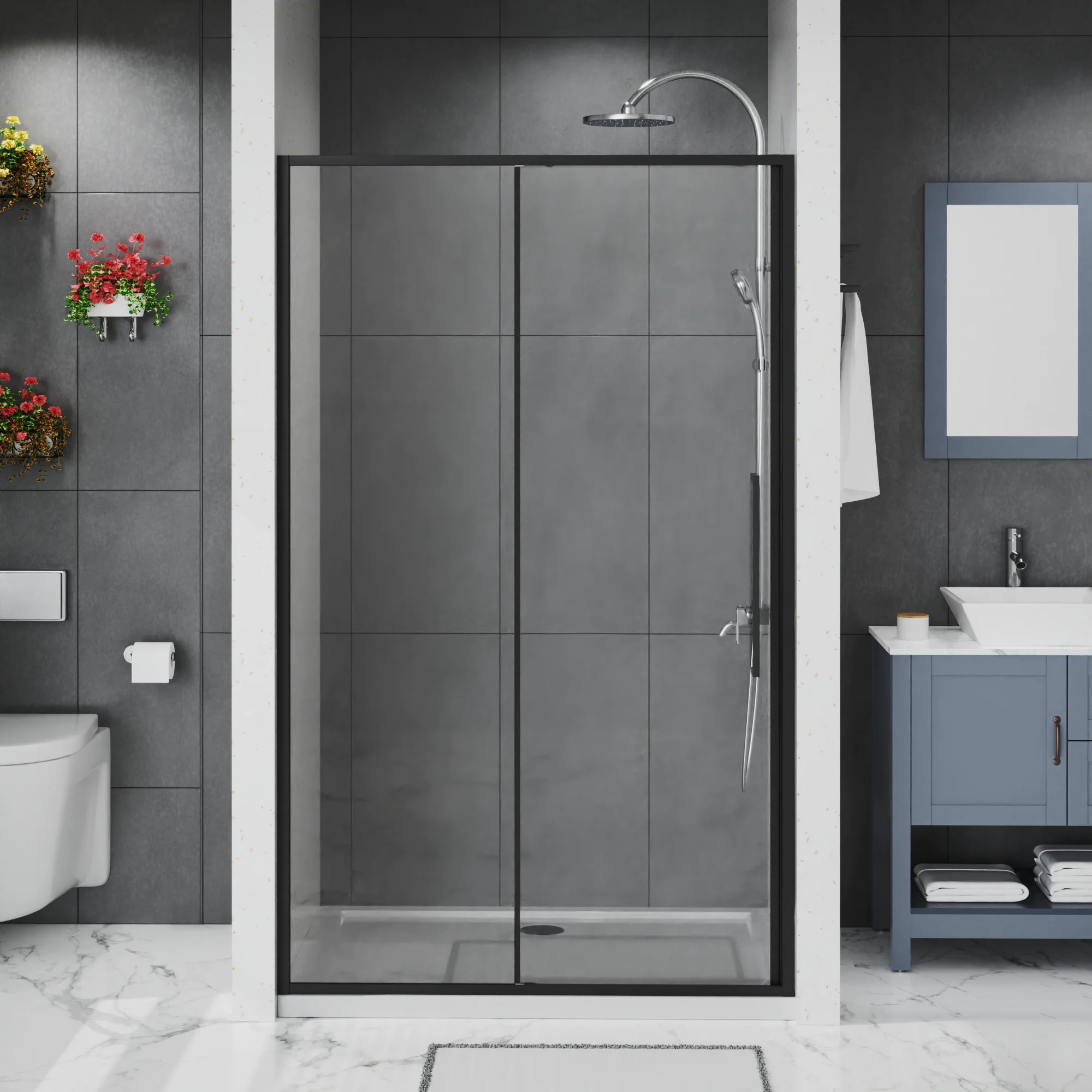 Душевая дверь Azario SHANGHAI 1100х1950 раздвижная, прозрачное стекло 6 мм, профиль черный матовый (AZ-Y43-110-MB-CL) — фото №2