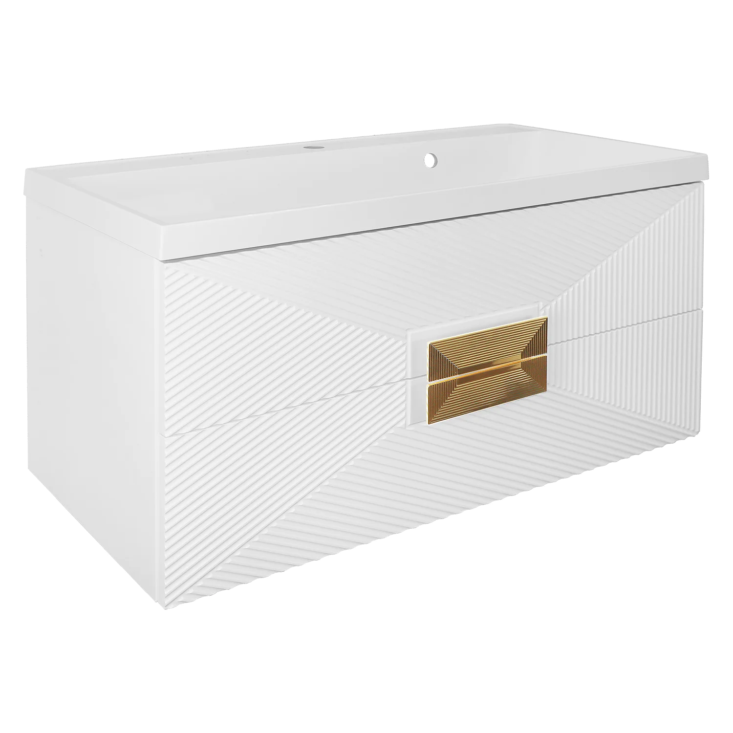 Комплект Azario ZENA Тумба 100/2 1000х450х585 подвесная, с раковиной CLASSIK 100, белый глянец, ручка золото (CS00097709) — фото №1