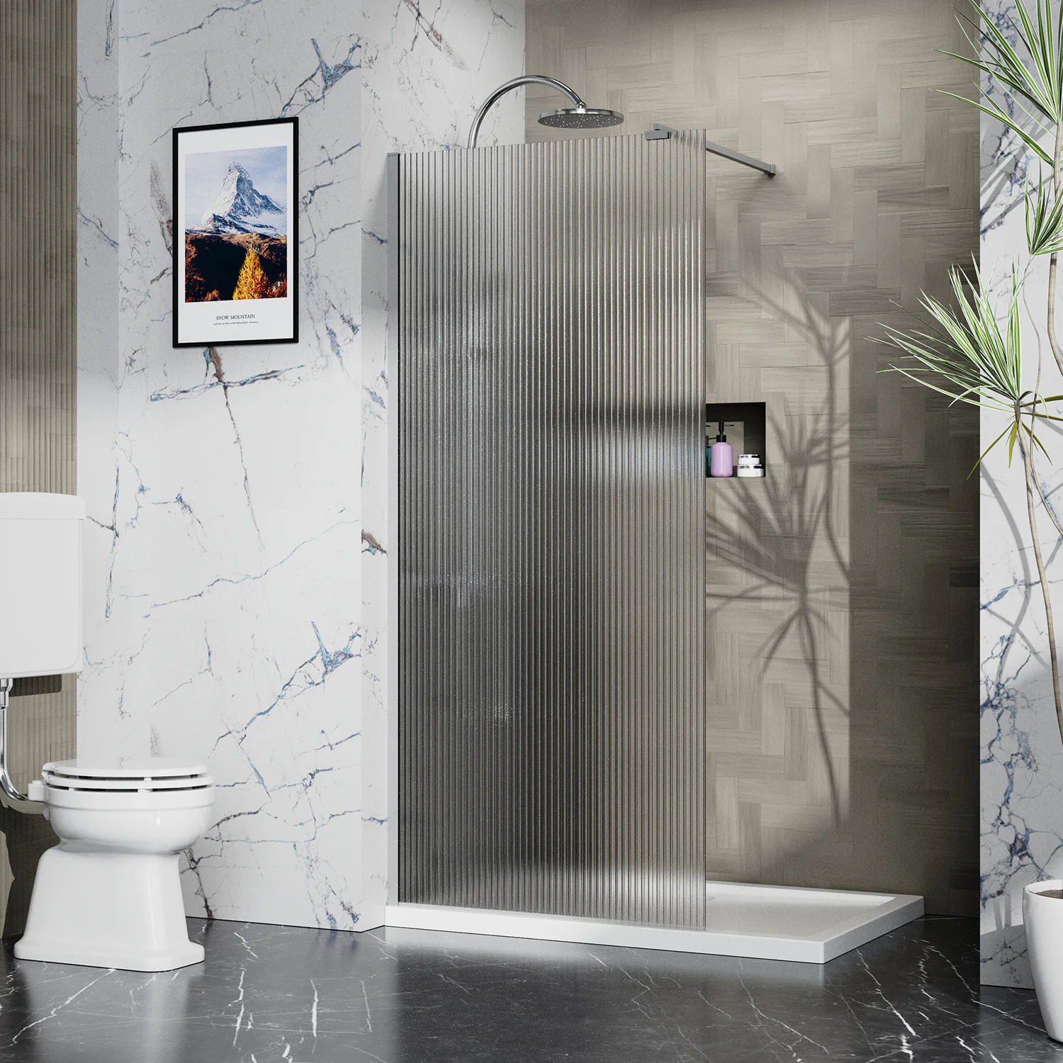 Душевая перегородка Azario Walk-in 1200х1950 рифленое стекло 8 мм, профиль графит матовый (AZ-251-120-MGR-CRF) — фото №2