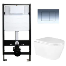 Сет: Инсталляция для подвесного унитаза AZARIO FORTE + подвесной унитаз Azario UNO ТОРНАДО безободковый, слив «Скрытое Торнадо» + Кнопка смыва AZARIO FORTE, хром глянцевый (AZ-100-100F+AZ-2380+AZ-100-020F)