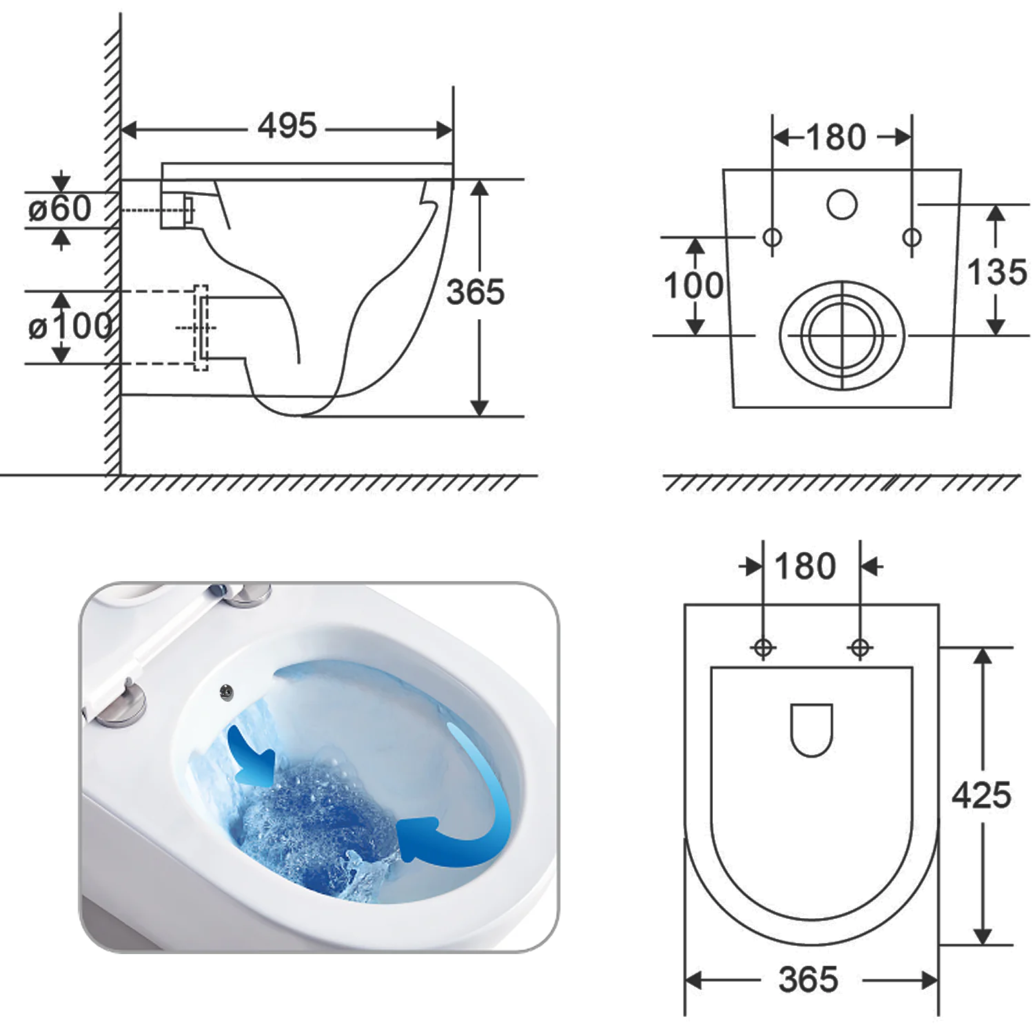 Унитаз подвесной Azario Grado 365х495х365 безободковый, с функцией биде, с быстросъемным сиденьем микролифт (AZ-046E-NR) — фото №17