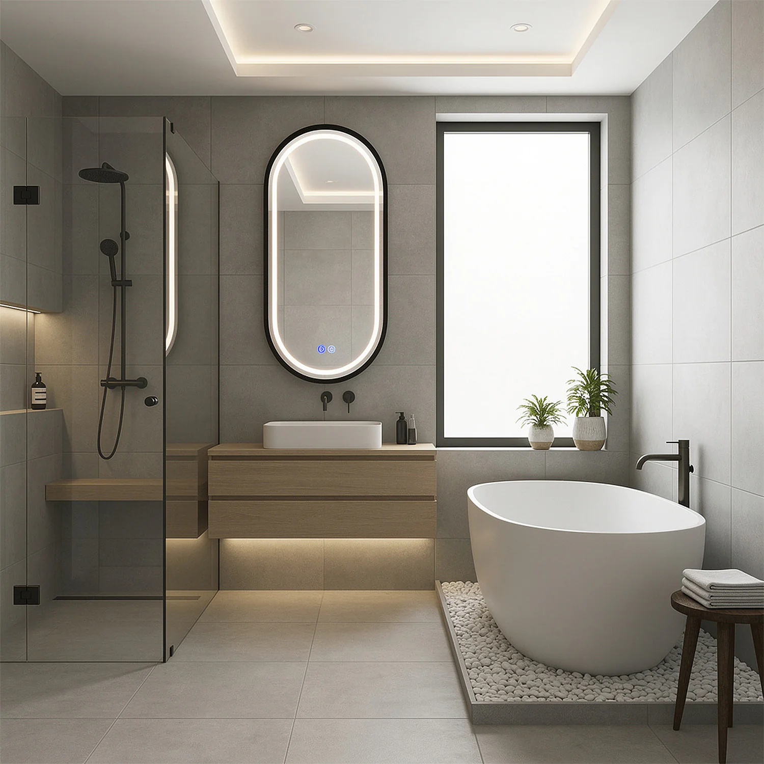 Зеркало Azario Блейк 500х1000, овальное, с подсветкой и диммером, 3 режима, сенсорный выключатель, с подогревом, черный матовый (АZ-LED011125) — фото №3