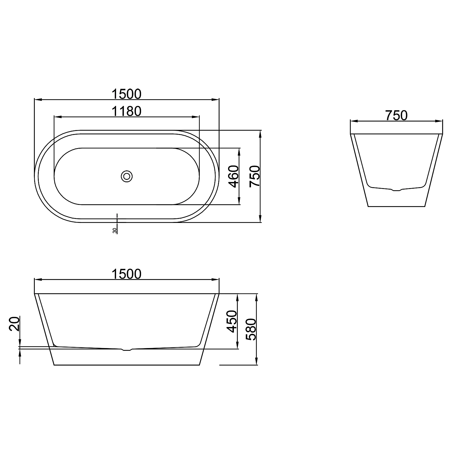 Ванна акриловая Azario RICH 1500x750x580 отдельностоящая, в комплекте с сифоном и металлической рамой, цвет белый (AZ-6605-15075) — фото №6