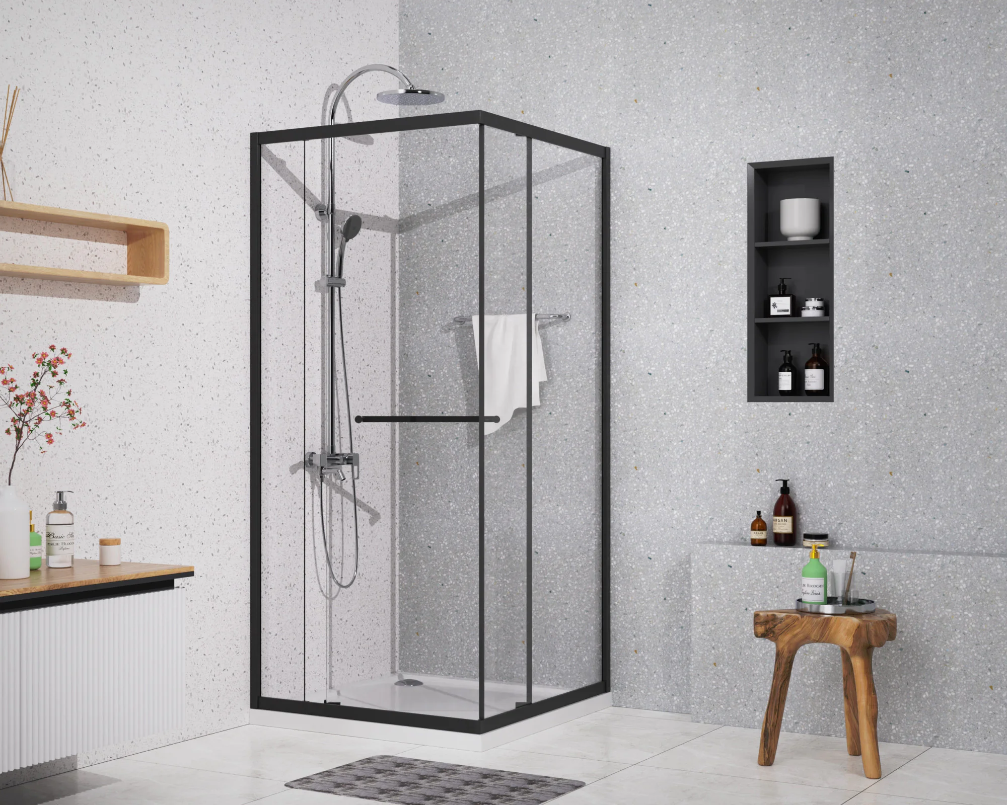 Душевое ограждение Azario MONAKO 900х900х1950 сдвижная дверь, прозрачное стекло 6 мм, профиль черный матовый (AZ-L47-90-MB-CL) — фото №8