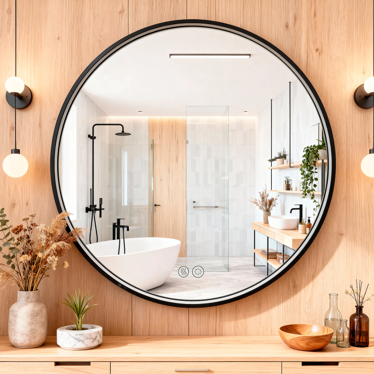 Зеркало Azario Димион D600, круглое, с подсветкой и диммером, 3 режима, сенсорный выключатель, с подогревом, черный матовый (АZ-LED010625) — фото №3