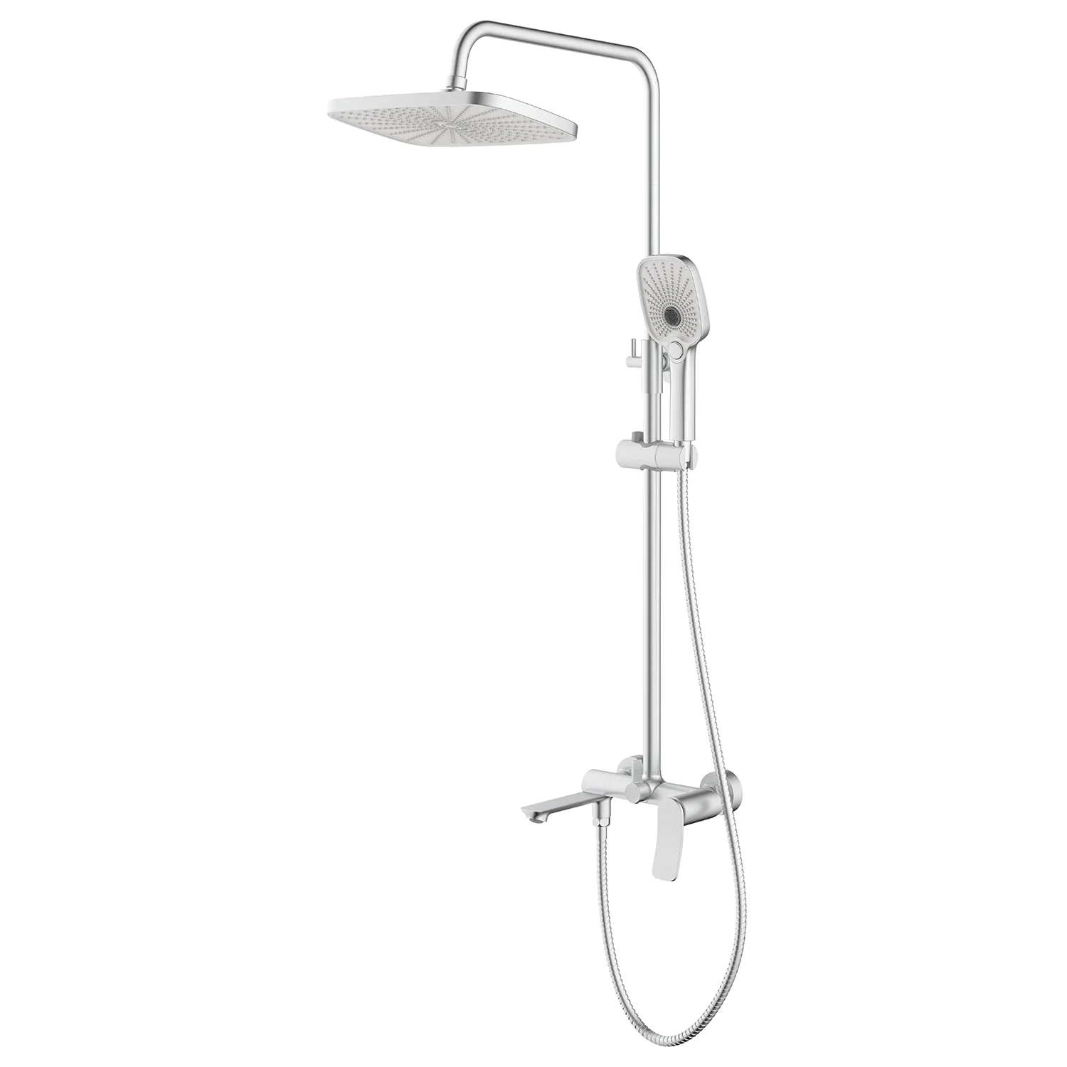 Душевая система Azario Escaro с квадратным тропическим душем, керамический картридж, шланг 150 см, сатин (AZ-K2374BN) — фото №1