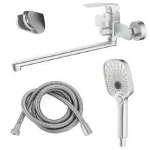 Смеситель для ванны Azario Conda керамический картридж, длинный излив, с ручным душем, шланг 150 см, сатин (AZ-K1711B)