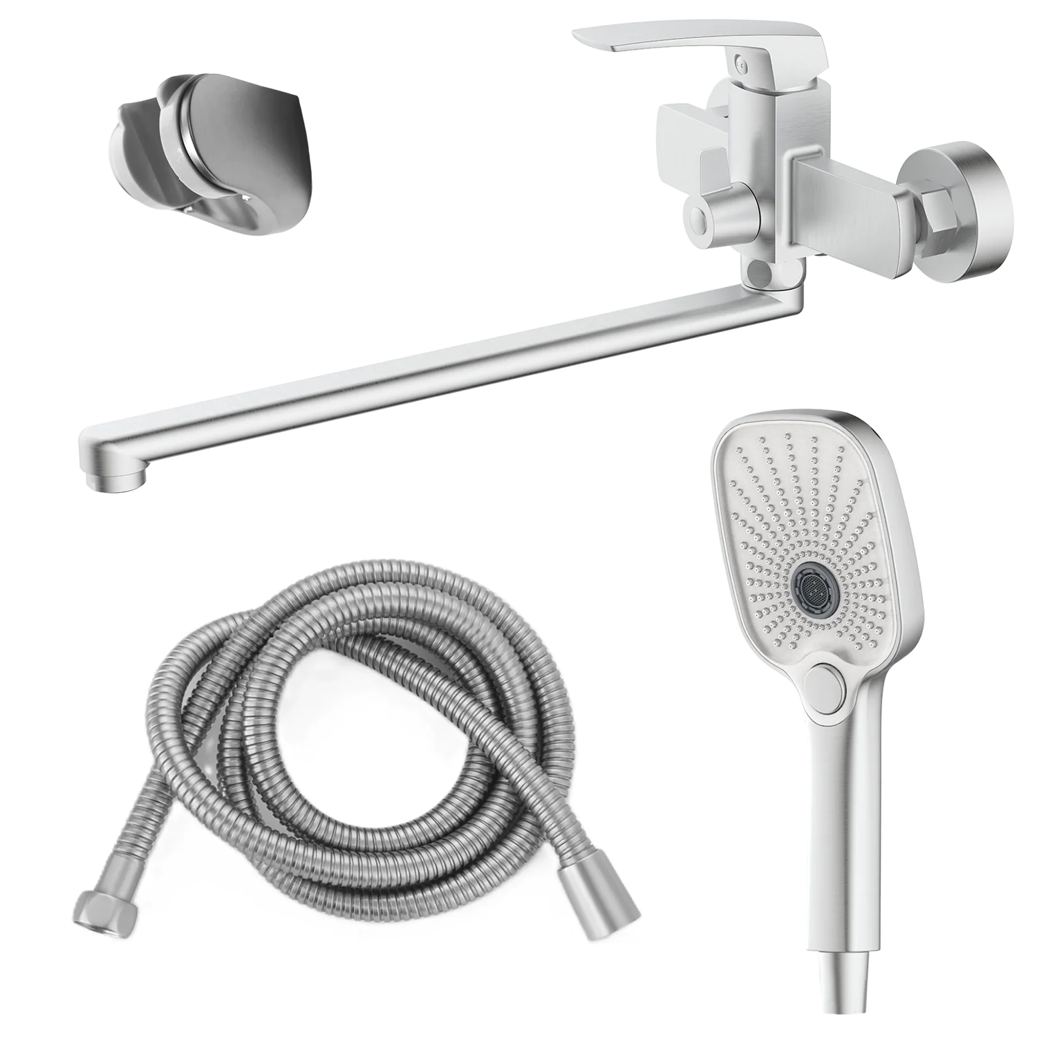 Смеситель для ванны Azario Conda керамический картридж, длинный излив, с ручным душем, шланг 150 см, сатин (AZ-K1711B) — фото №1