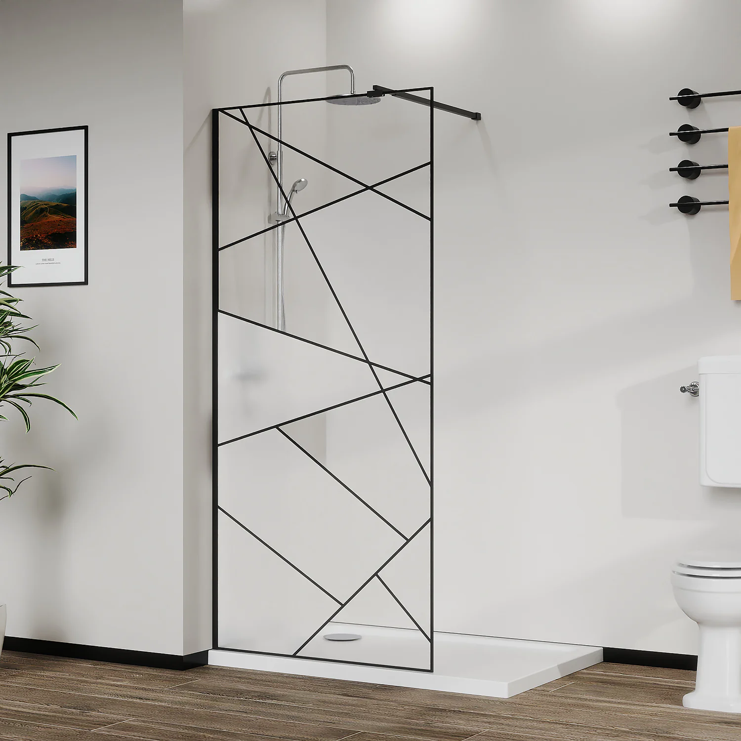 Душевая перегородка Azario Walk-in 1100×1950 в рамке, графический принт, толщина стекла 8 мм, профиль черный матовый (AZ-271-110-MB-CGP) — фото №2