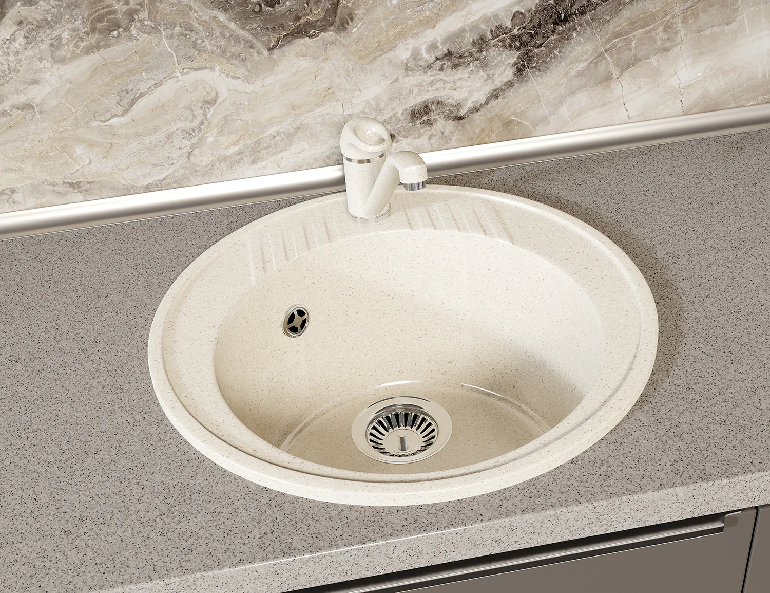 Кухонная мойка AZARIO Solo 505x505x190 искусственный мрамор, сифон в комплекте, цвет бежевый (CS00105232) — фото №4