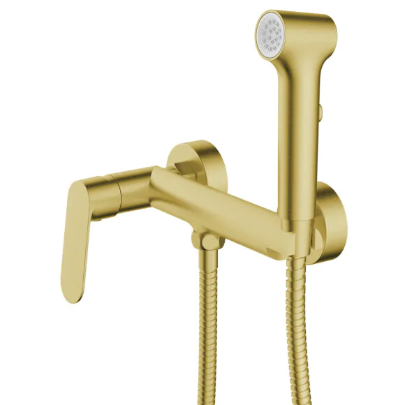 Гигиенический душ Azario Alanti со смесителем, керамический картридж, однорычажный, шланг 150 см, золото матовое (AZ-K2532MG)