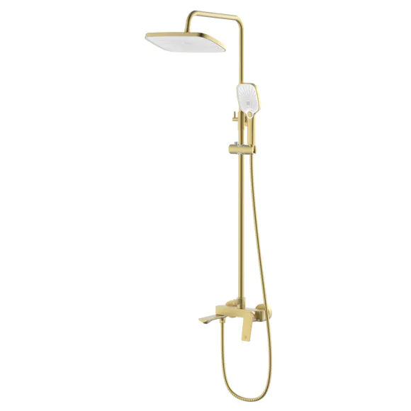 Душевая система Azario Lursy с квадратным тропическим душем, керамический картридж, шланг 150 см, золото матовое (AZ-K2349MG)