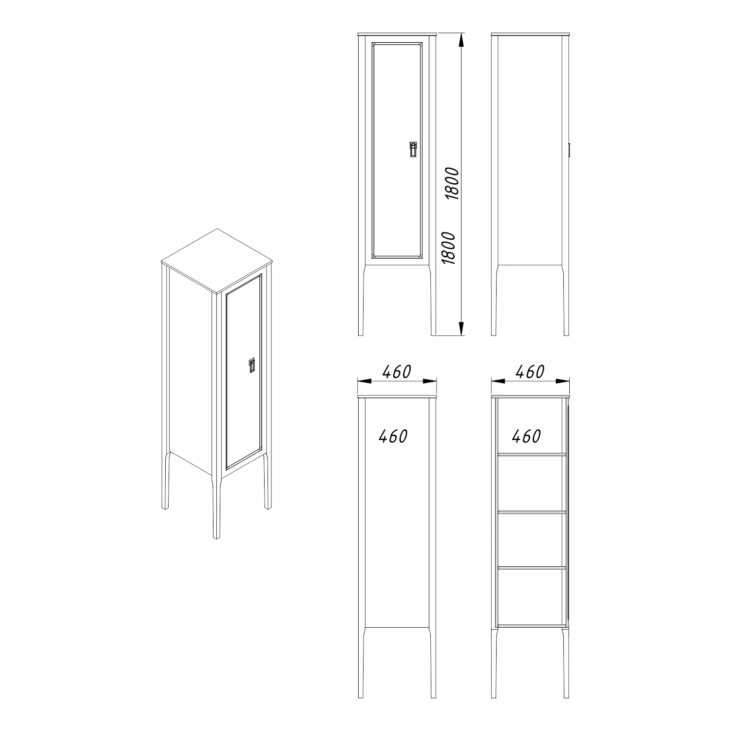 Пенал напольный Azario RIO 460х1800х460 левосторонний, ручка серебро, белый глянцевый (CS00096942) — фото №2