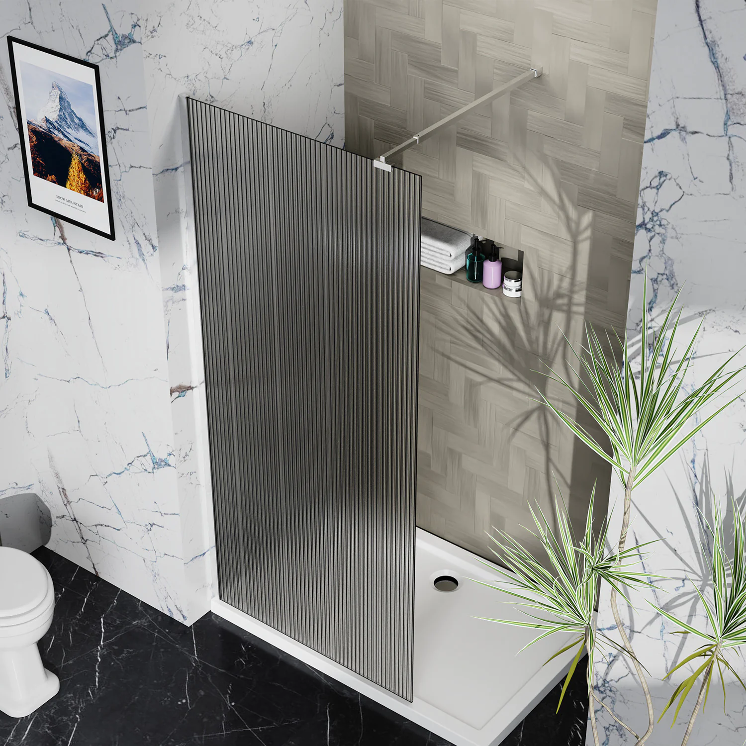 Душевая перегородка Azario Walk-in 900х1950 рифленое стекло 8 мм, профиль графит матовый (AZ-251-90-MGR-CRF) — фото №7