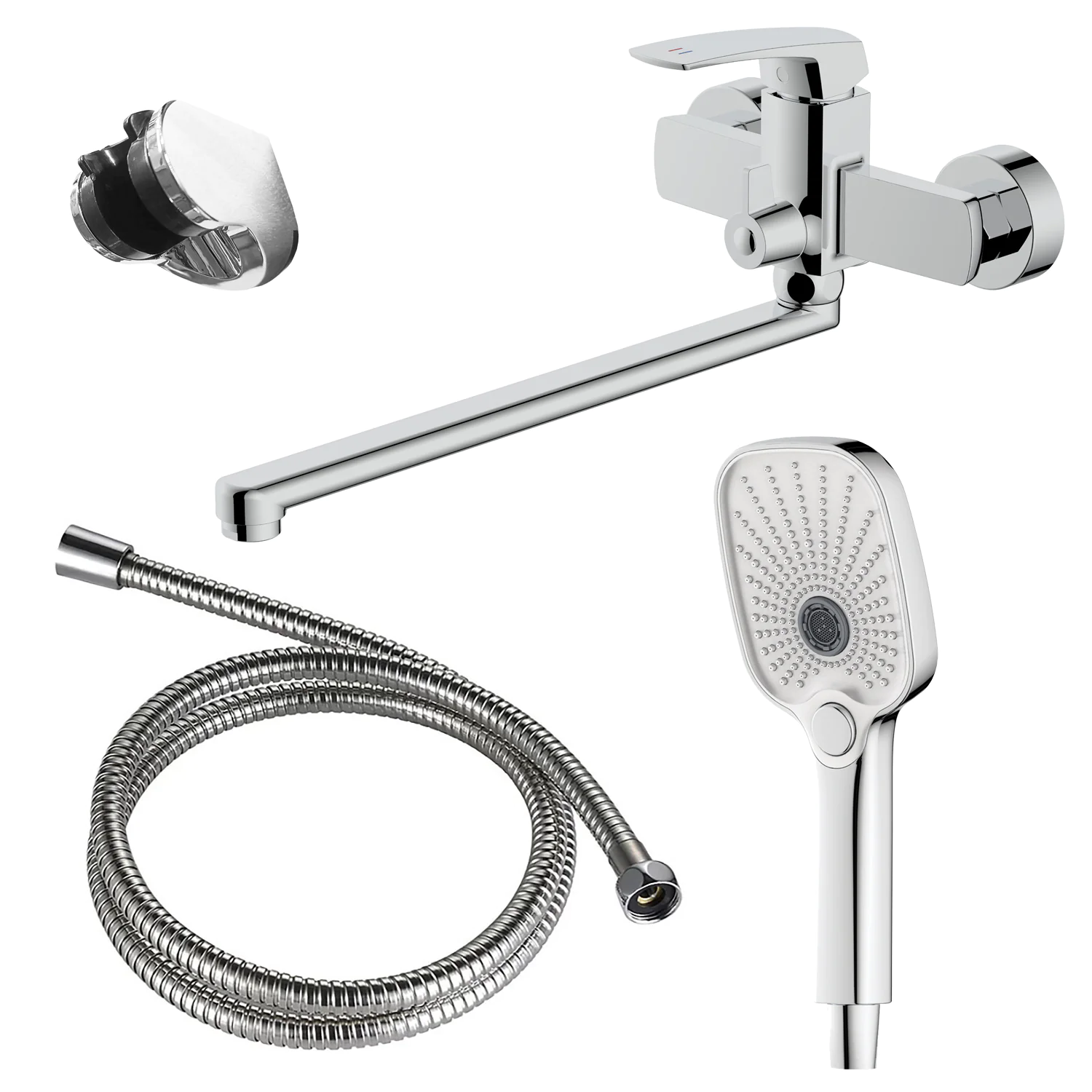 Смеситель для ванны Azario Conda керамический картридж, длинный излив, с ручным душем, шланг 150 см, хром (AZ-K1711) — фото №1