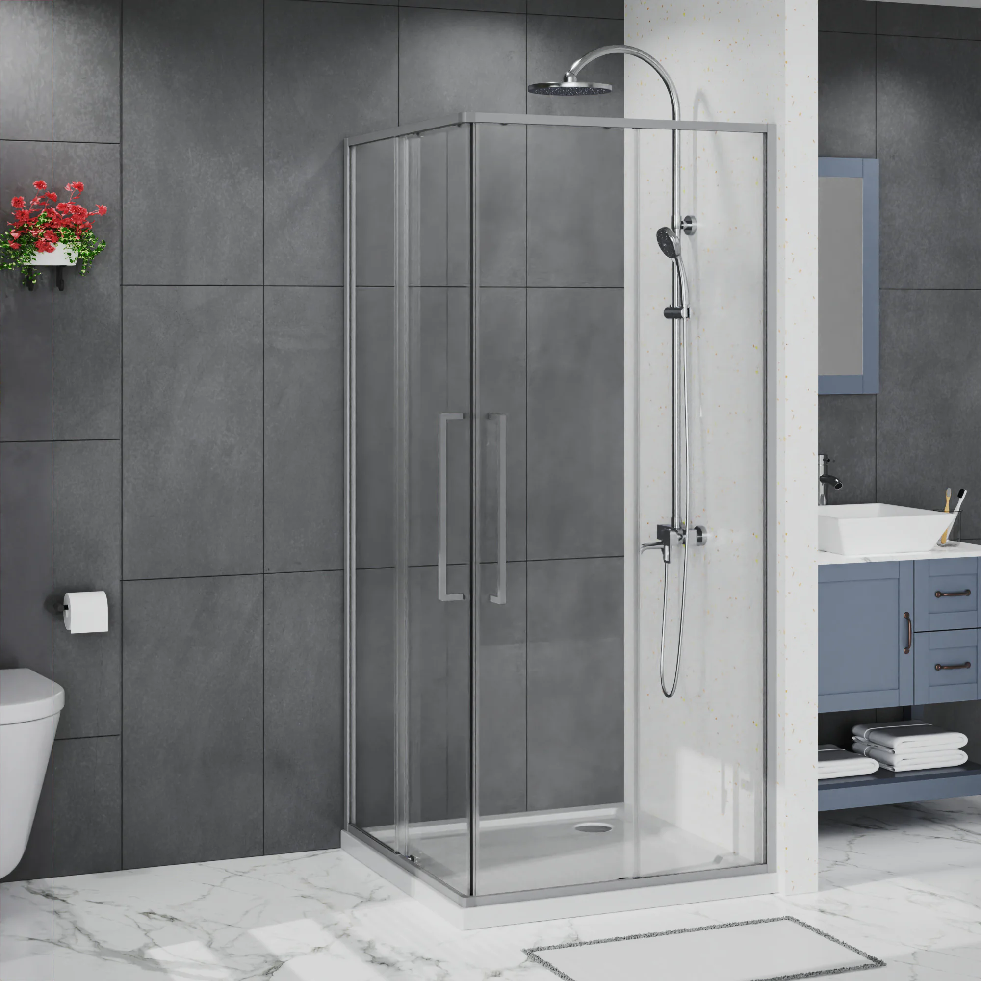 Душевое ограждение Azario SHANGHAI 900х900х1950 прозрачное стекло 6 мм, профиль графит матовый (AZ-R43-900-MGR-CL) — фото №3