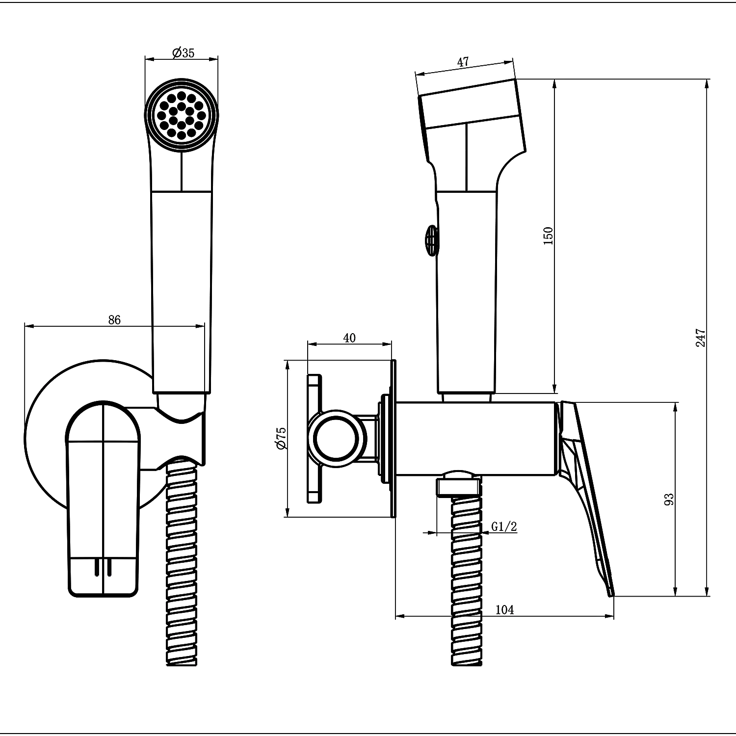 Гигиенический душ Azario Lursy со смесителем, скрытый монтаж, шланг 150 см, черный матовый (AZ-KFX49B) — фото №3