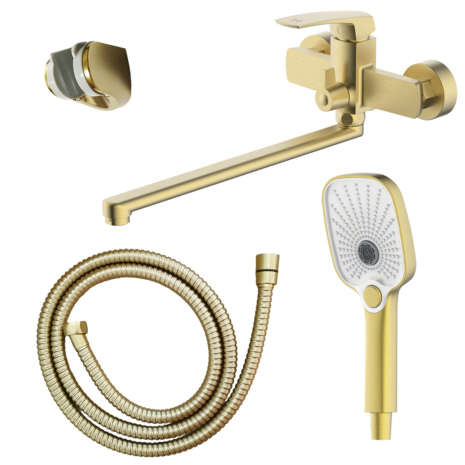 Смеситель для ванны Azario Conda керамический картридж, длинный излив, с ручным душем, шланг 150 см, золото матовое (AZ-K1711MG) — фото №1