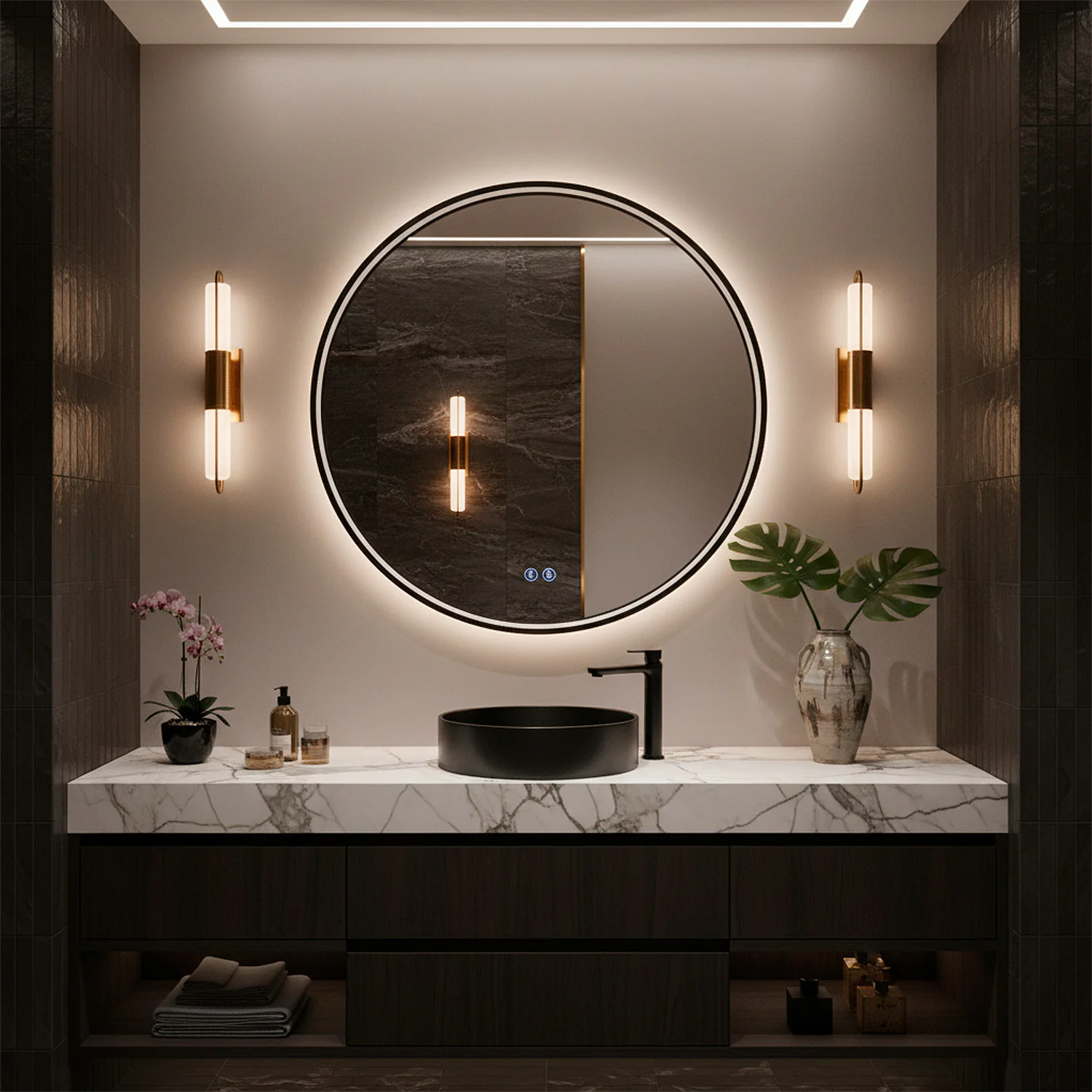 Зеркало Azario Димион D600, круглое, с подсветкой и диммером, 3 режима, сенсорный выключатель, с подогревом, серый матовый (АZ-LED010525) — фото №3