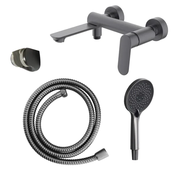 Cмеситель для ванны Azario Alanti с ручным душем, керамический картридж, шланг 150 см, графит (AZ-K3032GR)