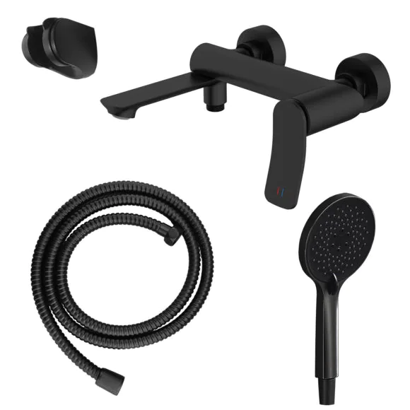 Смеситель для ванны Azario Escaro с ручным душем, керамический картридж, шланг 150 см, черный матовый (AZ-K3074B)