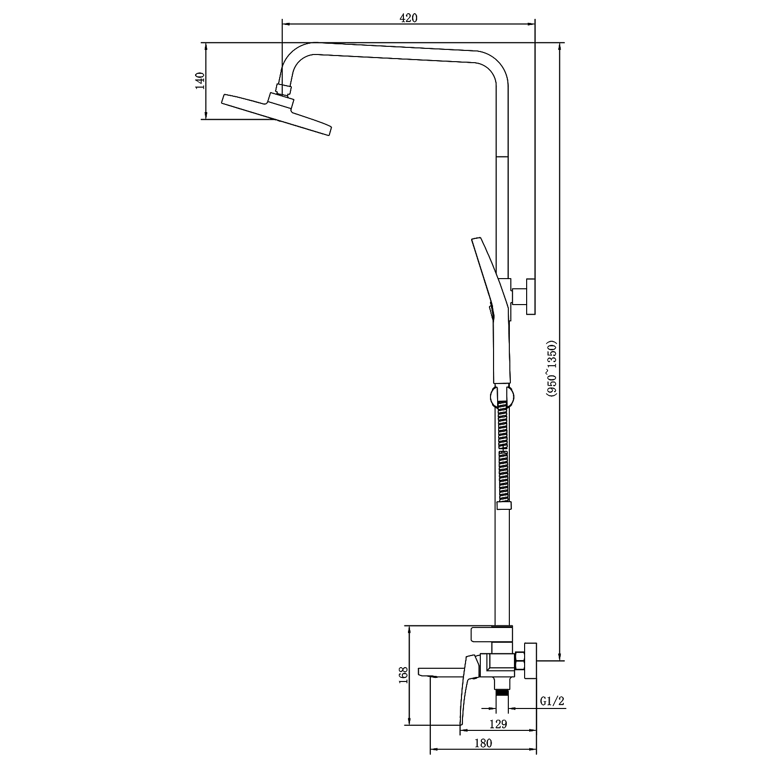 Душевая система Azario Conda с квадратным тропическим душем, керамический картридж, шланг 150 см, сатин (AZ-K2411BN) — фото №8