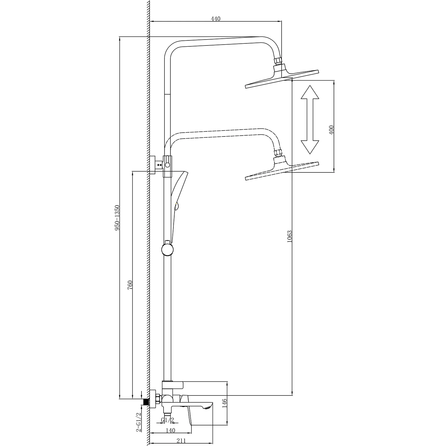 Душевая система Azario Alanti с квадратным тропическим душем, керамический картридж, шланг 150 см, сатин (AZ-K2332-1BN) — фото №8