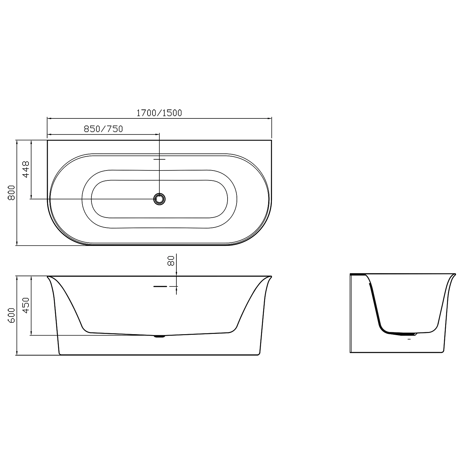 Ванна акриловая Azario Alba 1500x800x600 отдельностоящая/пристенная, в комплекте с сифоном и металлической рамой (AZ-8695-1.5) — фото №3