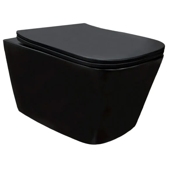 Унитаз подвесной Azario Cascad-Black 360х520х365 безободковый, система смыва «скрытое Торнадо», с быстросъемным сиденьем «Микролифт», черный матовый (AZ-2303A-MB)