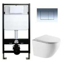 Сет: Инсталляция для подвесного унитаза AZARIO FORTE + подвесной унитаз Azario Grado безободковый, слив «скрытое Торнадо + Кнопка смыва AZARIO FORTE хром глянцевый (AZ-100-100F+AZ-0046-UQ3+AZ-100-002F)